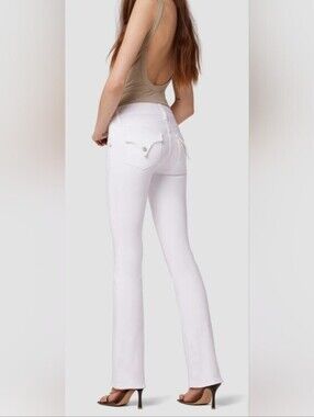 NWT Hudson Beth Mid Rise Baby Bootcut Jeans White Flap Pocket Denim Pants 26.